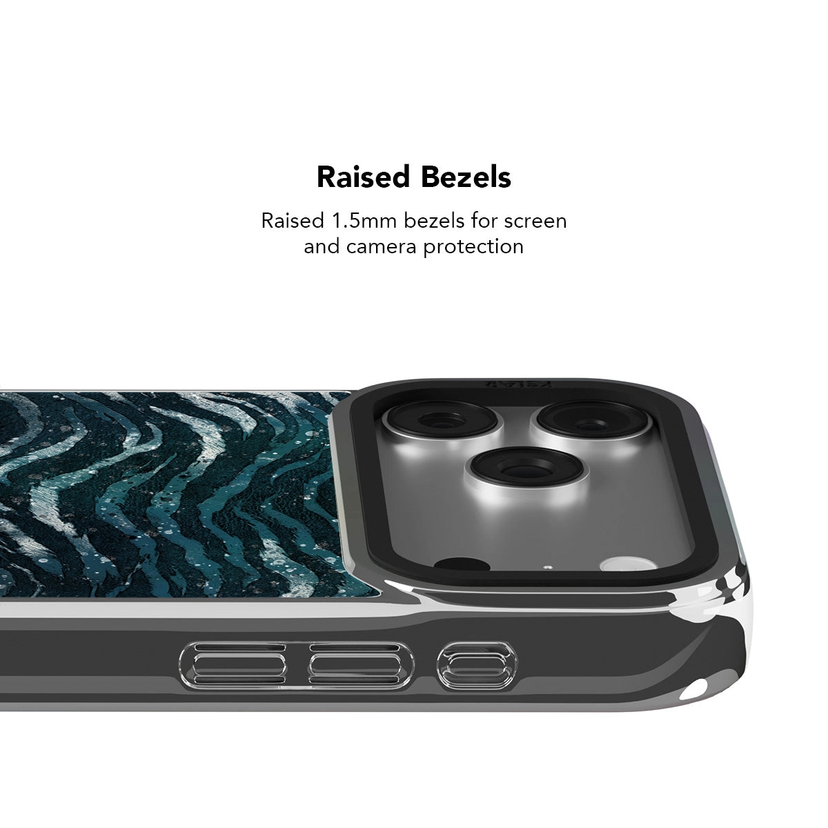 Botanical iPhone Case in chrome silver with raised bezels for screen and camera protection