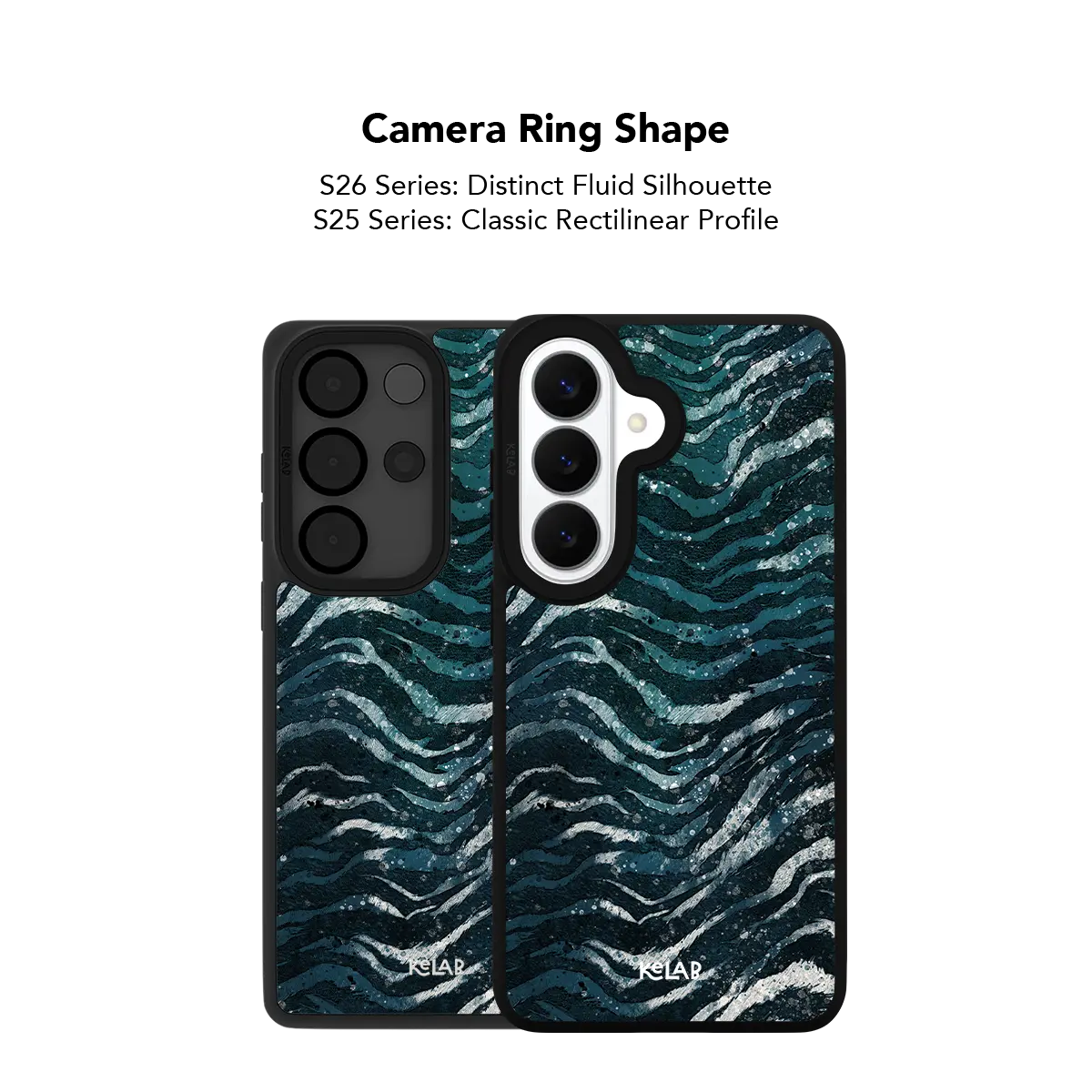 Close up of the camera ring cutout on the teal zebra print Samsung Galaxy case