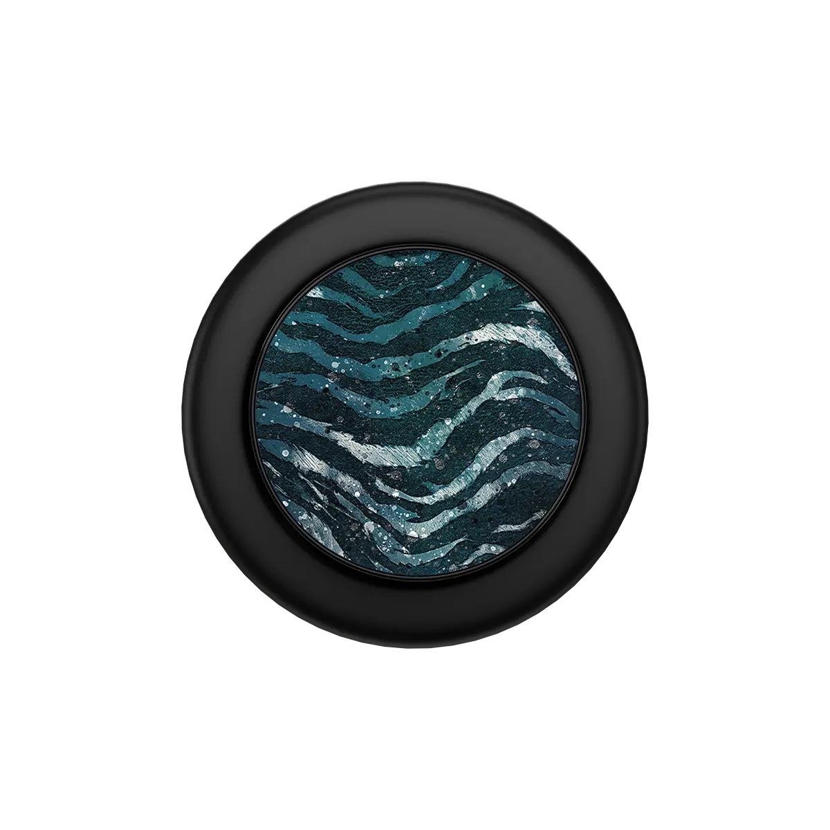 Black PopSockets grip holder with a blue and silver abstract design, compatible with MagSafe phone grip.