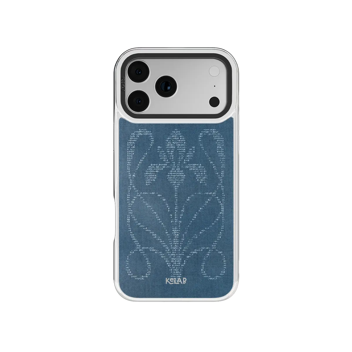 Stylish iPhone Case in washed indigo with a chic vintage computer design — perfect for modern tech enthusiasts.
