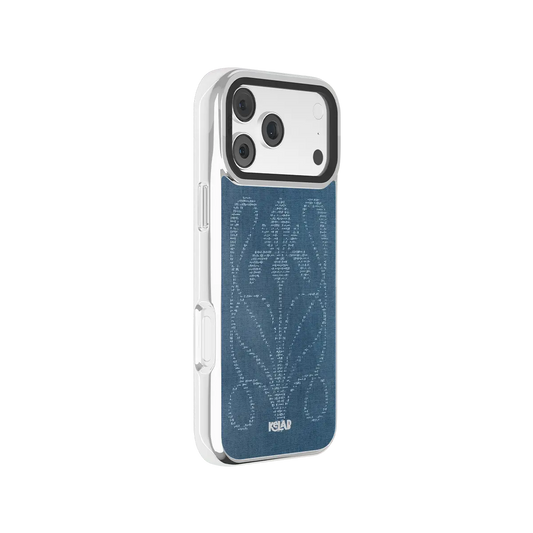 Stylish iPhone Case in denim with a unique floral design — combines durability with a modern aesthetic.
