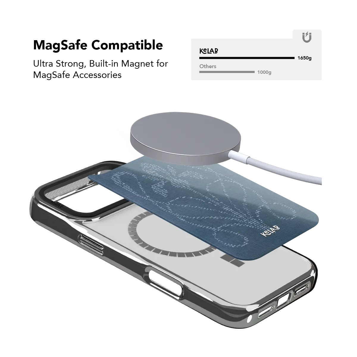 Sleek iPhone Case in chrome silver with a textured design, featuring MagSafe compatibility for easy charging.