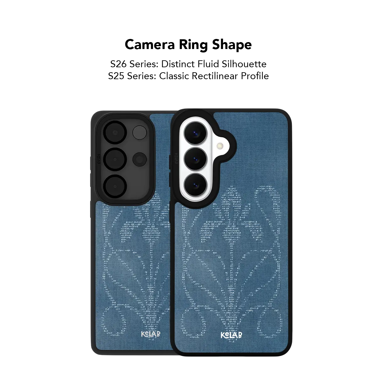 Close up of the camera ring cutout on the indigo ASCII floral Samsung Galaxy case