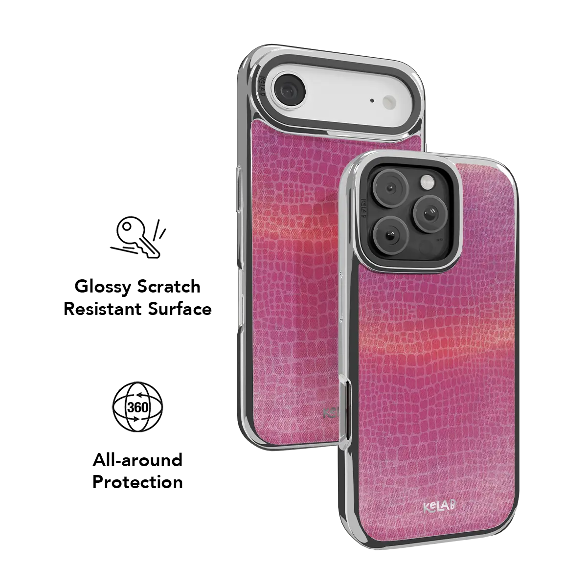 Bold iPhone Case in a vibrant magenta crocodile texture with a glossy finish — designed for iPhone 17 models.