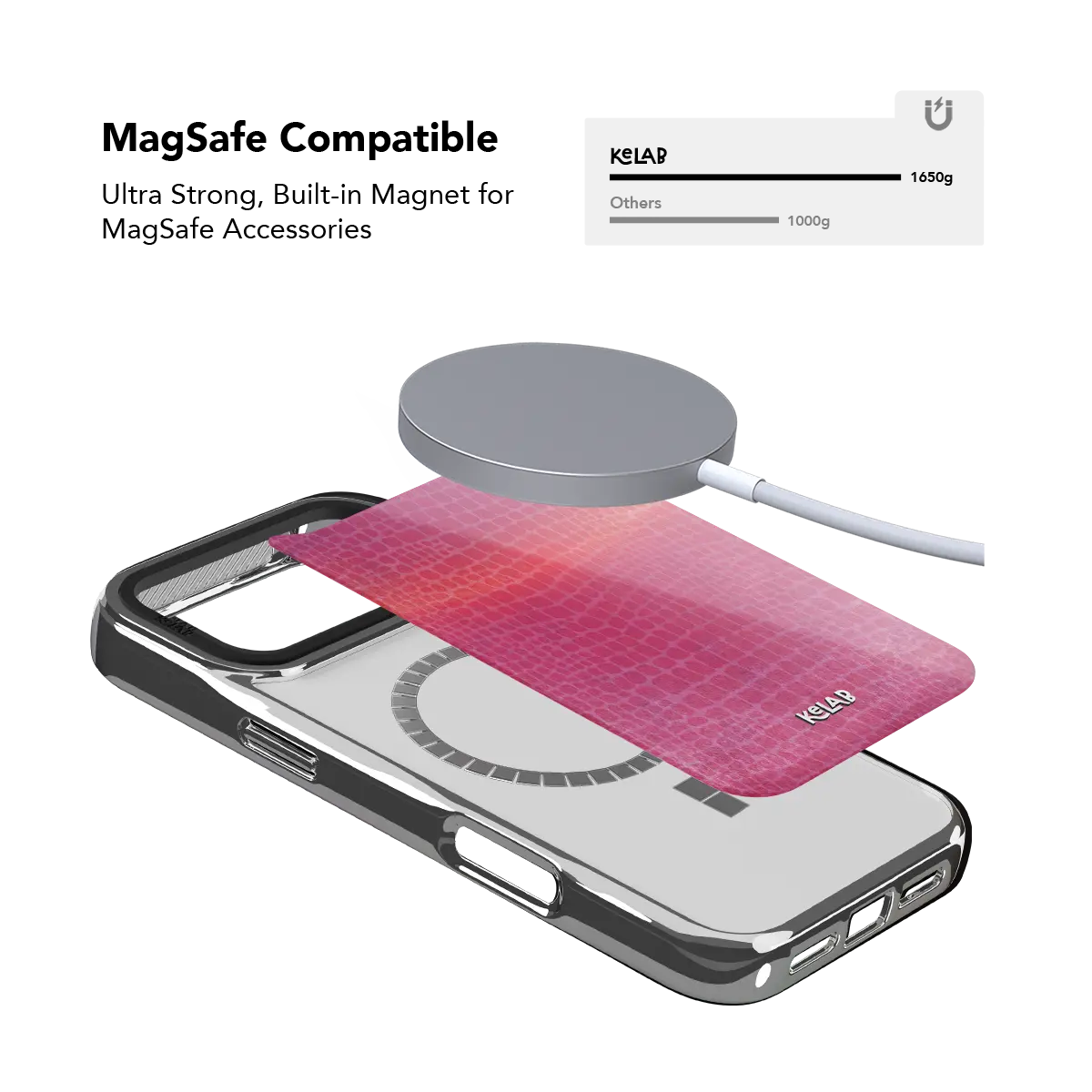 Bold MagSafe-compatible iPhone Case in vibrant pink with a textured finish for enhanced grip and style.