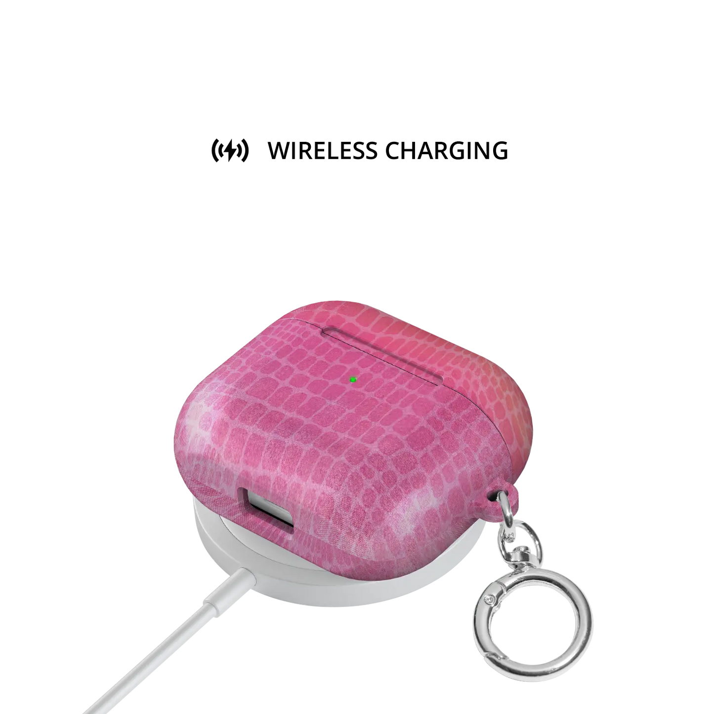 Sunset Serpent | Pink Croc AirPods Case - shown on wireless charger