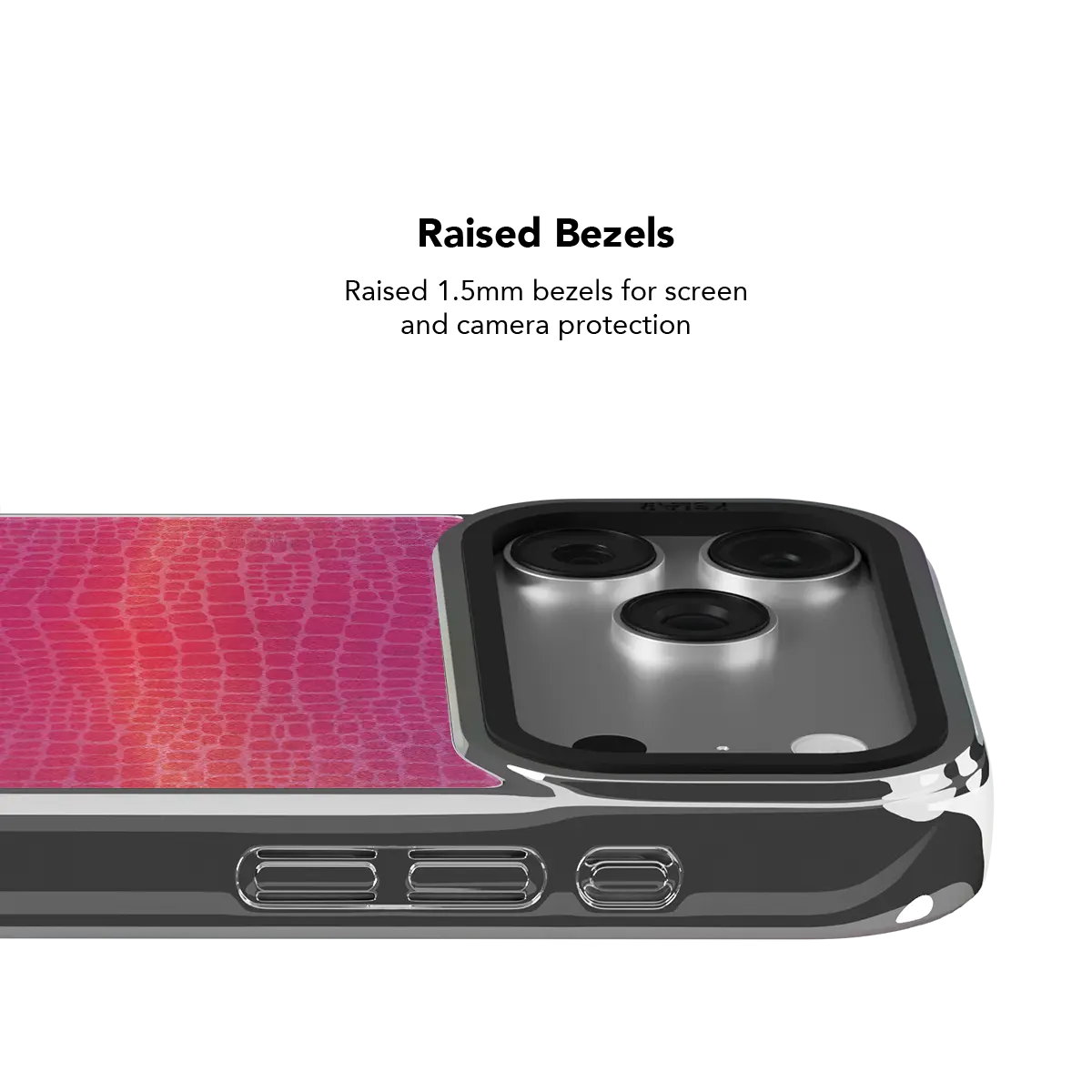 Bold iPhone Case in vibrant magenta with a textured croc finish — designed for stylish protection and durability.