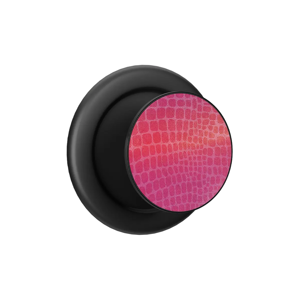 Black popsocket with a vibrant pink textured surface — a stylish magsafe grip for modern phone essentials
