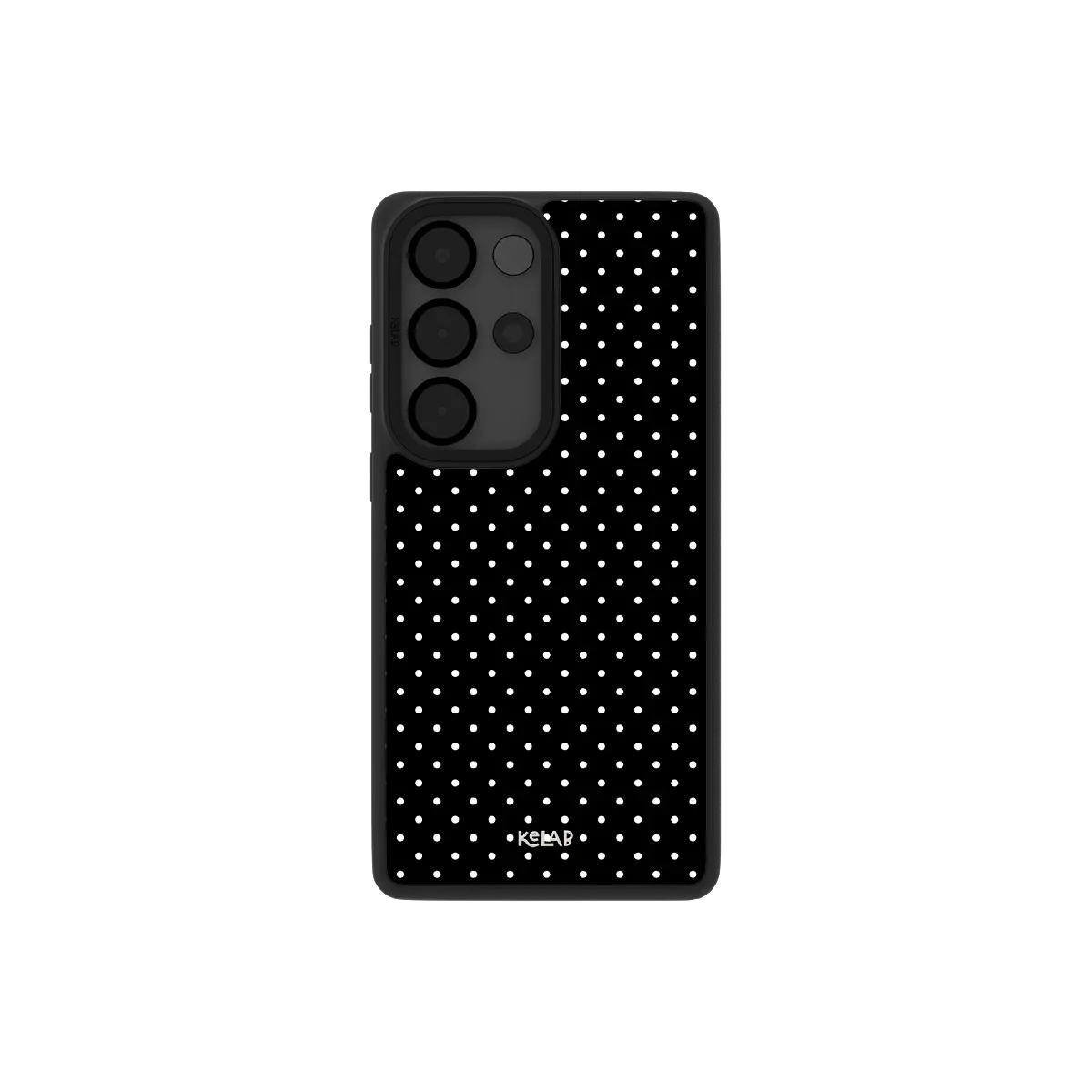 Samsung Galaxy phone case by KELAB in black with Polka Dot pattern, raised camera lip
