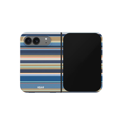 Navy Nautical Stripe, Coastal Multi iPhone 18 Fold Case, unfolded front view