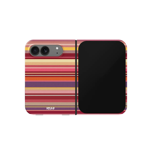 Red Multi Stripe, Warm 70s Retro iPhone 18 Fold Case, unfolded front view