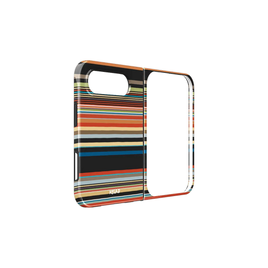 Colorful Stripe, Mod Multicolor iPhone 18 Fold Case, unfolded side view showing the hinge