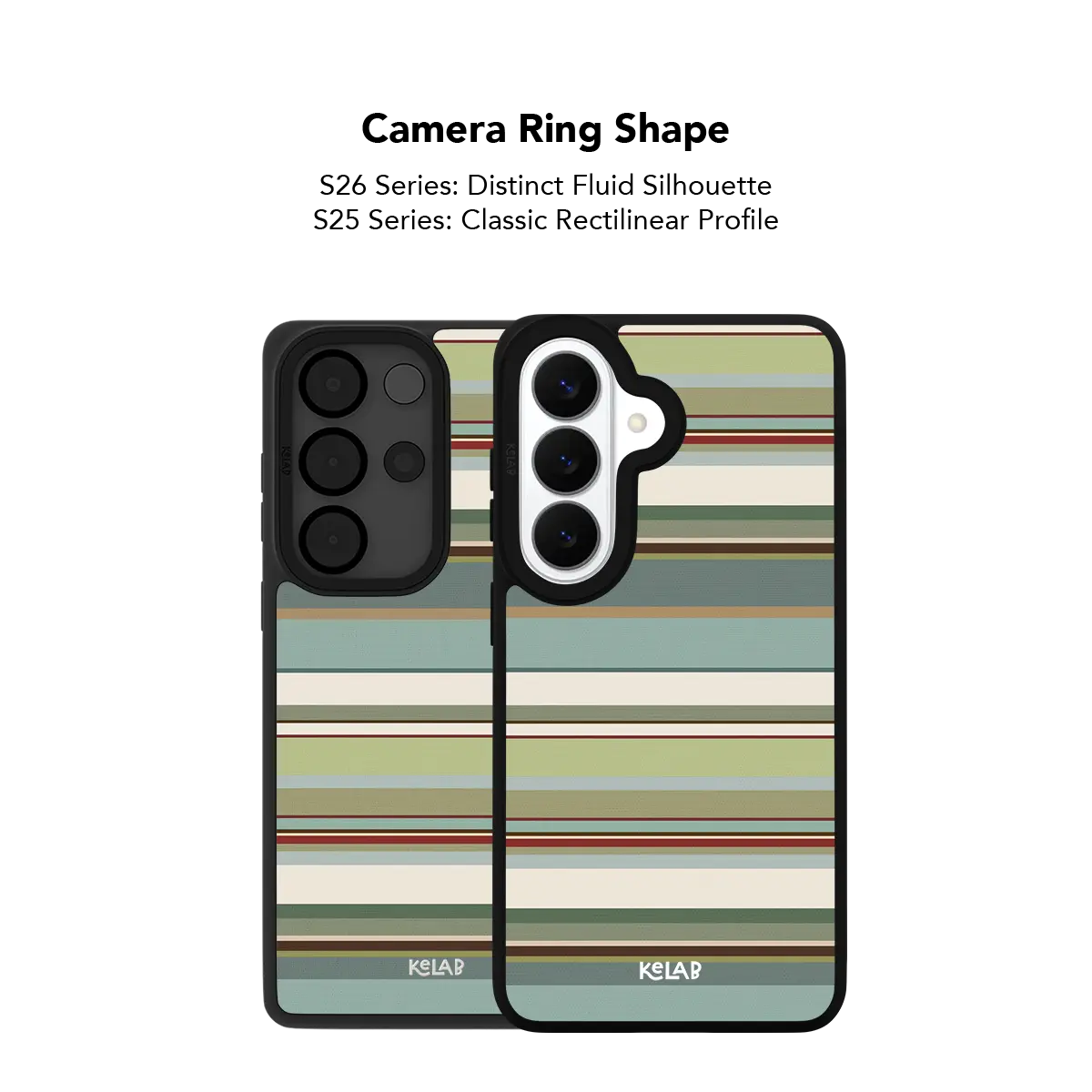 Close up of the camera ring cutout on the sage green multi stripe Samsung Galaxy case