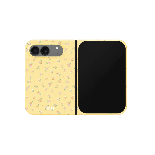 Yellow Floral, Coquette Cottagecore iPhone 18 Fold Case, unfolded front view