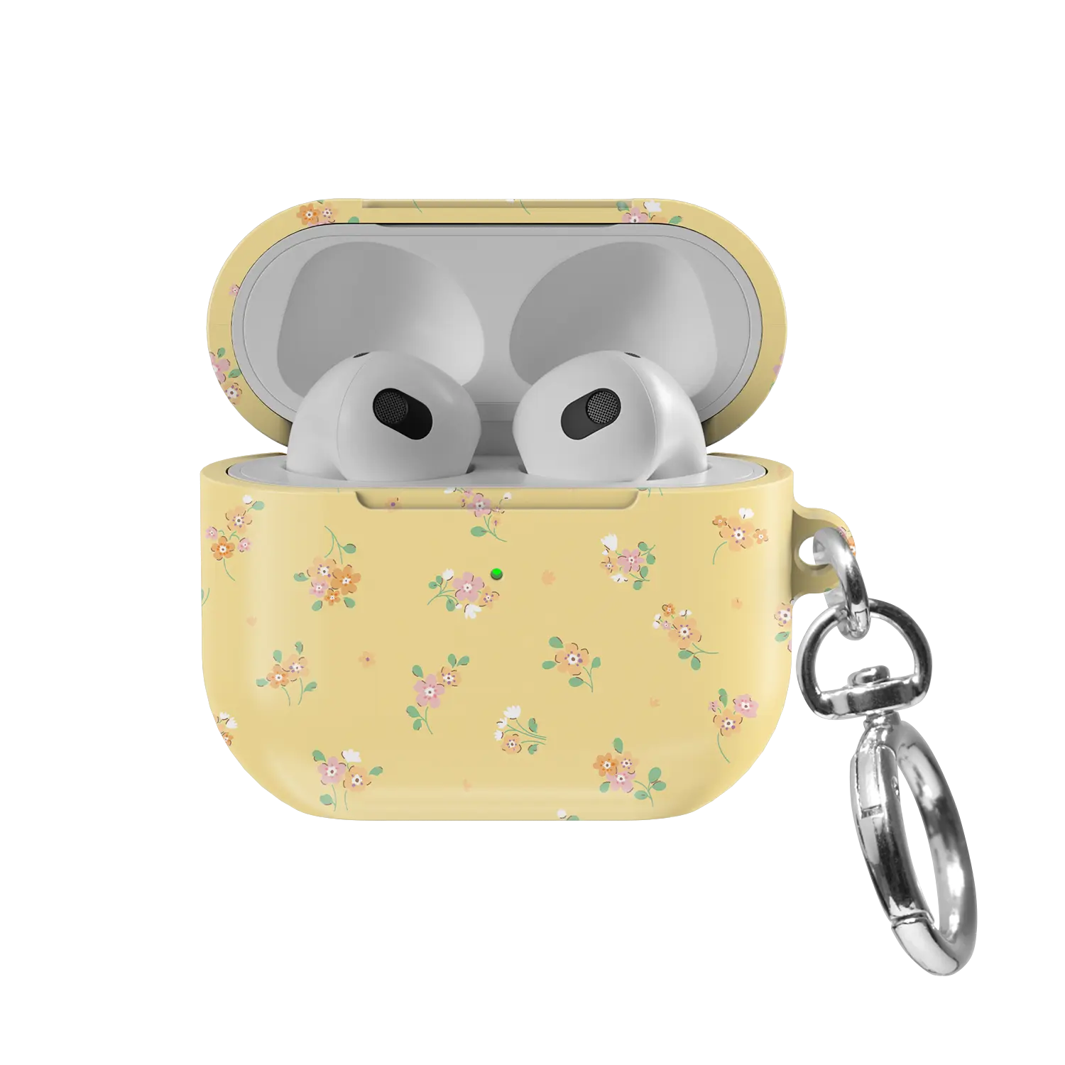 Buttercup Fields | Pastel Yellow Floral AirPods Case - front view with open lid