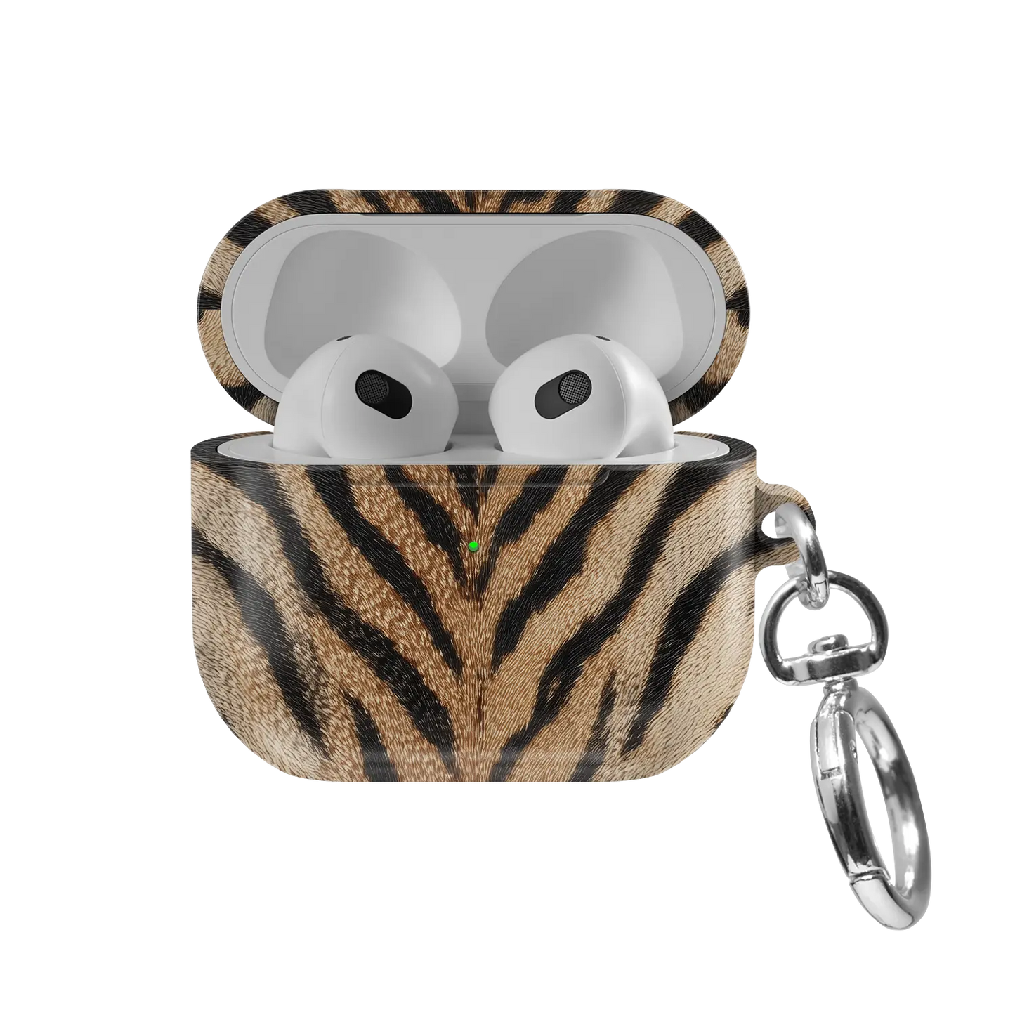 Fierce | Orange Tiger Print AirPods Case - front view with open lid