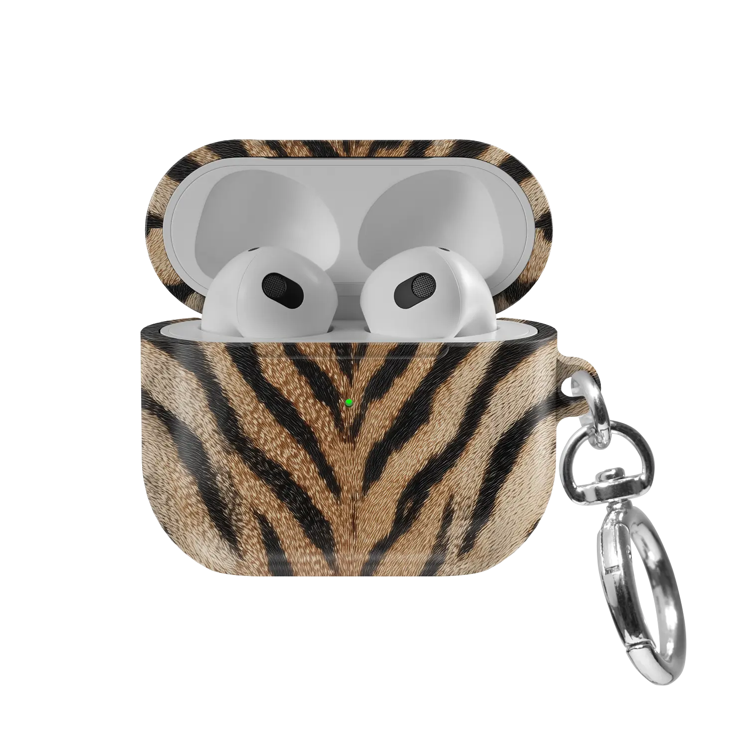 Fierce | Orange Tiger Print AirPods Case - front view with open lid