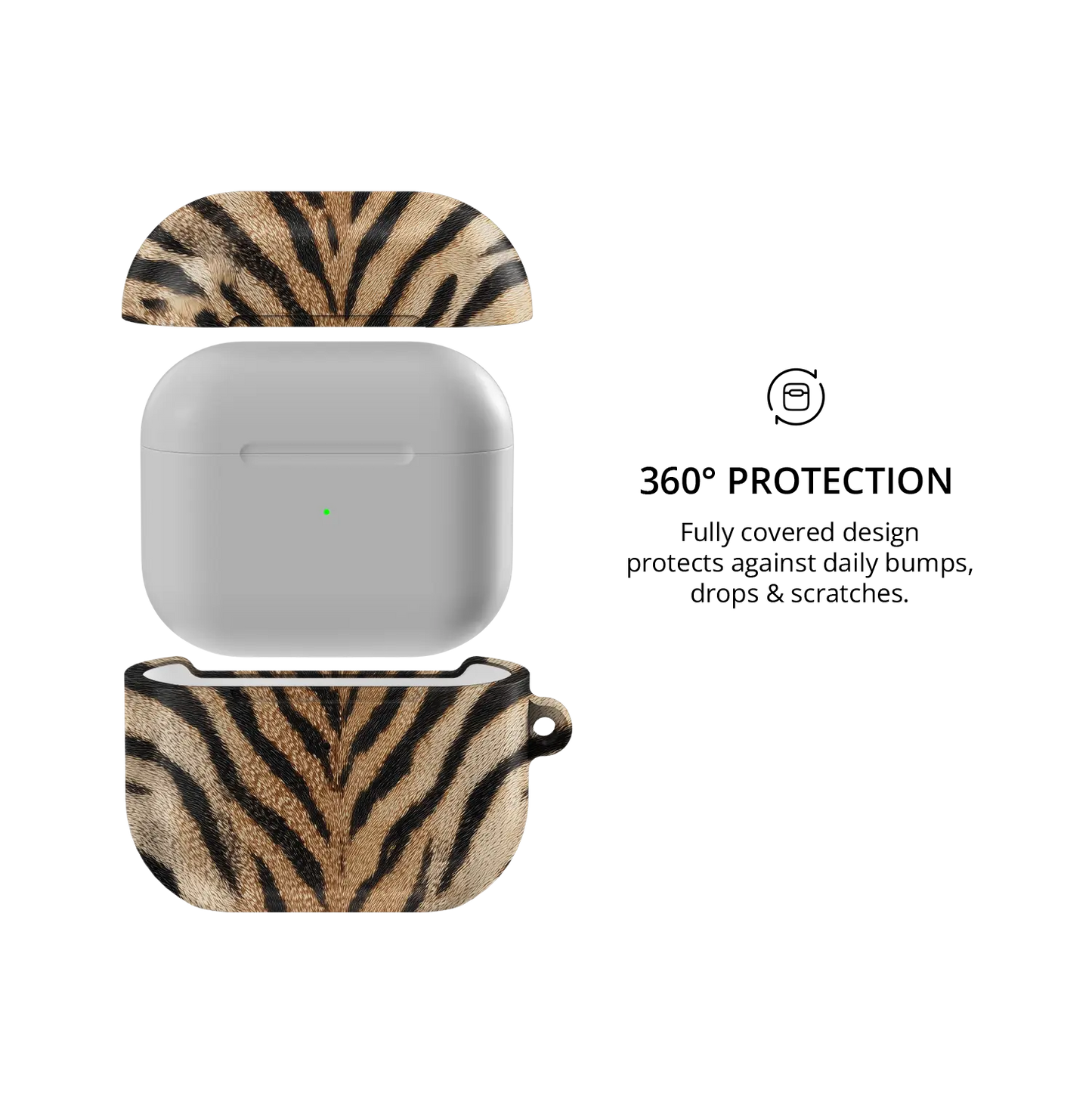 Fierce | Orange Tiger Print AirPods Case - 360 degree protection view