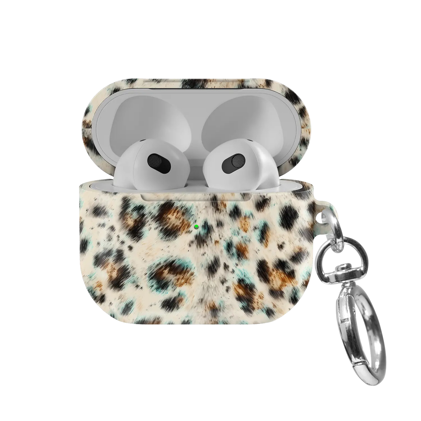 Untamed | Teal Leopard AirPods Case - front view with open lid