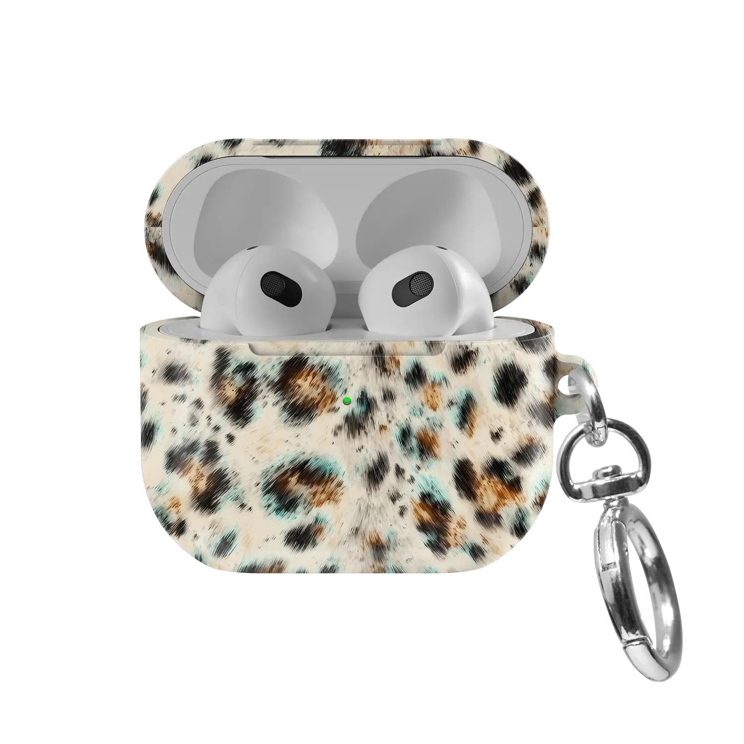 Untamed | Teal Leopard AirPods Case - front view with open lid