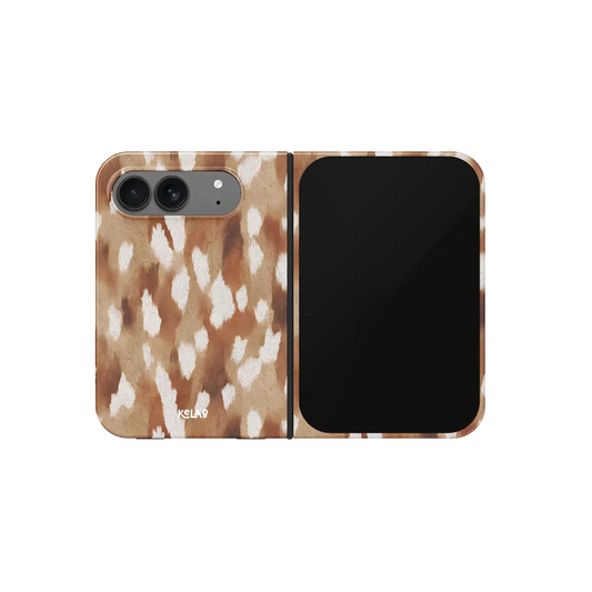 Caramel Fawn Print iPhone 18 Fold Case, unfolded front view