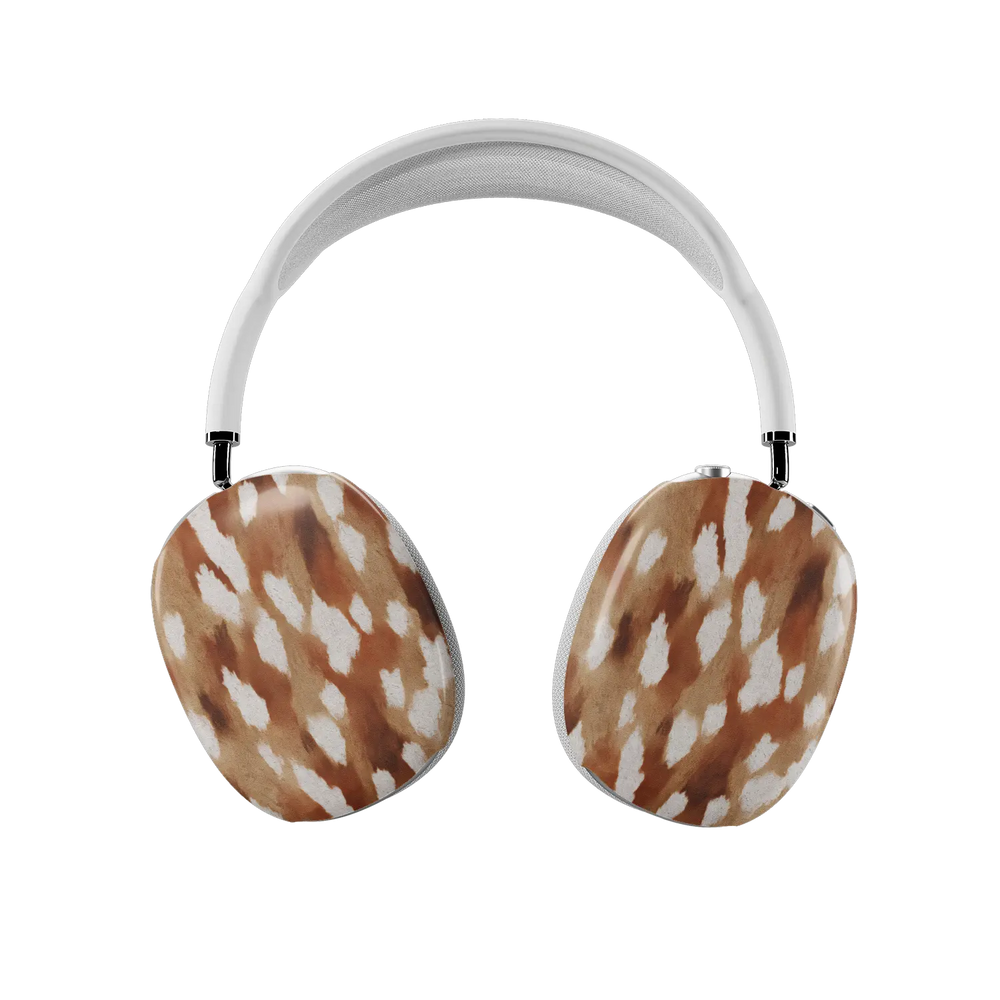 Fawn spots AirPods Max covers fitted on both earcups, front view