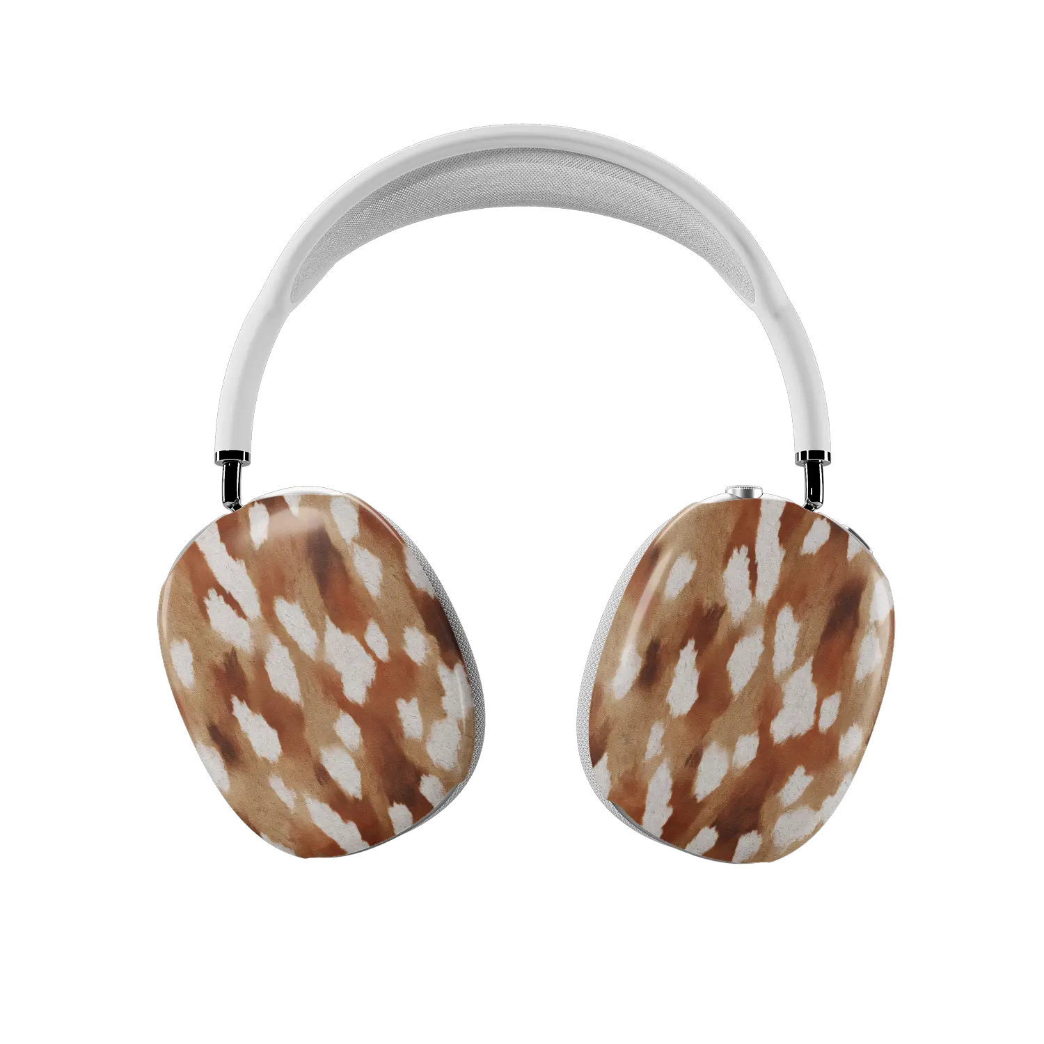 Fawn spots AirPods Max covers fitted on both earcups, front view