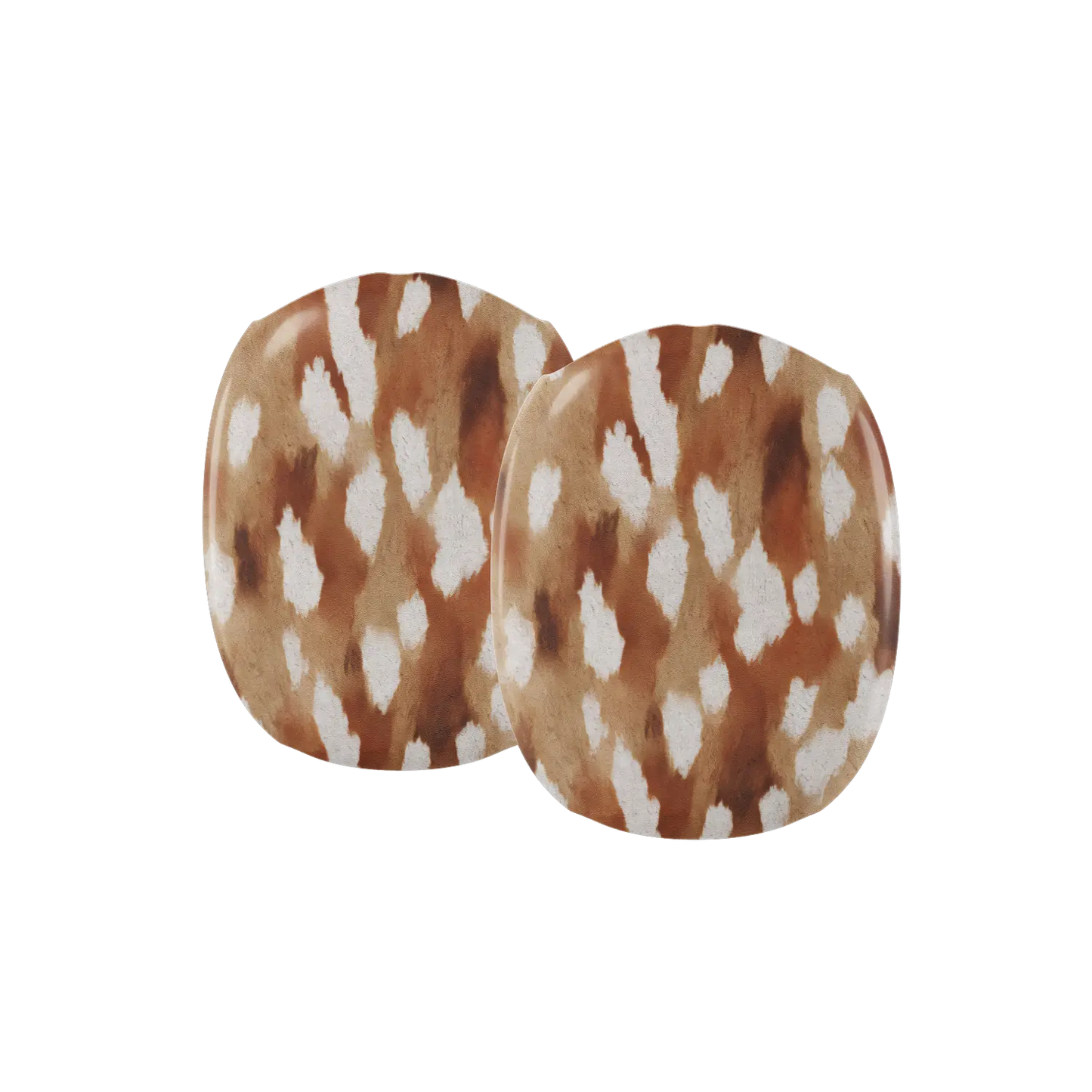 Close up detail of cream deer spots on a caramel AirPods Max earcup cover
