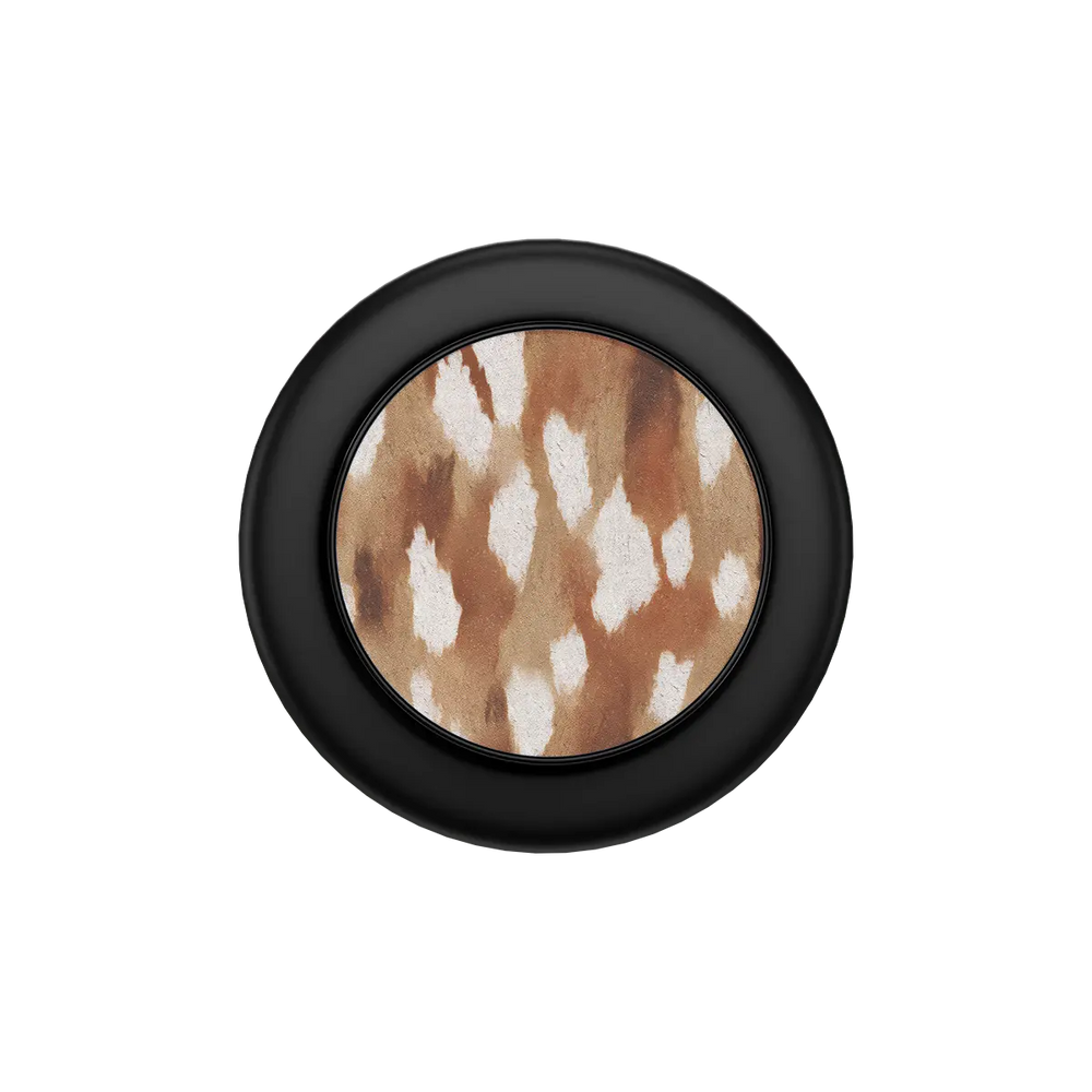 Fawn spots MagSafe phone grip with black ring folded flat, top down view