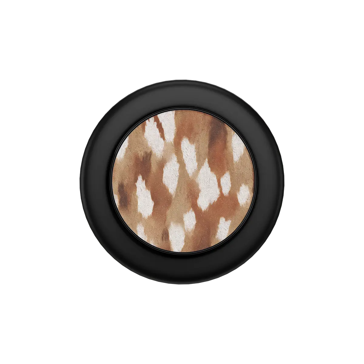 Fawn spots MagSafe phone grip with black ring folded flat, top down view