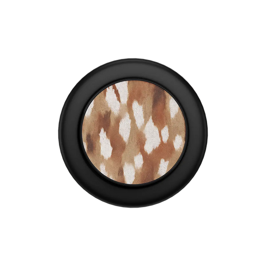 Fawn spots MagSafe phone grip with black ring folded flat, top down view