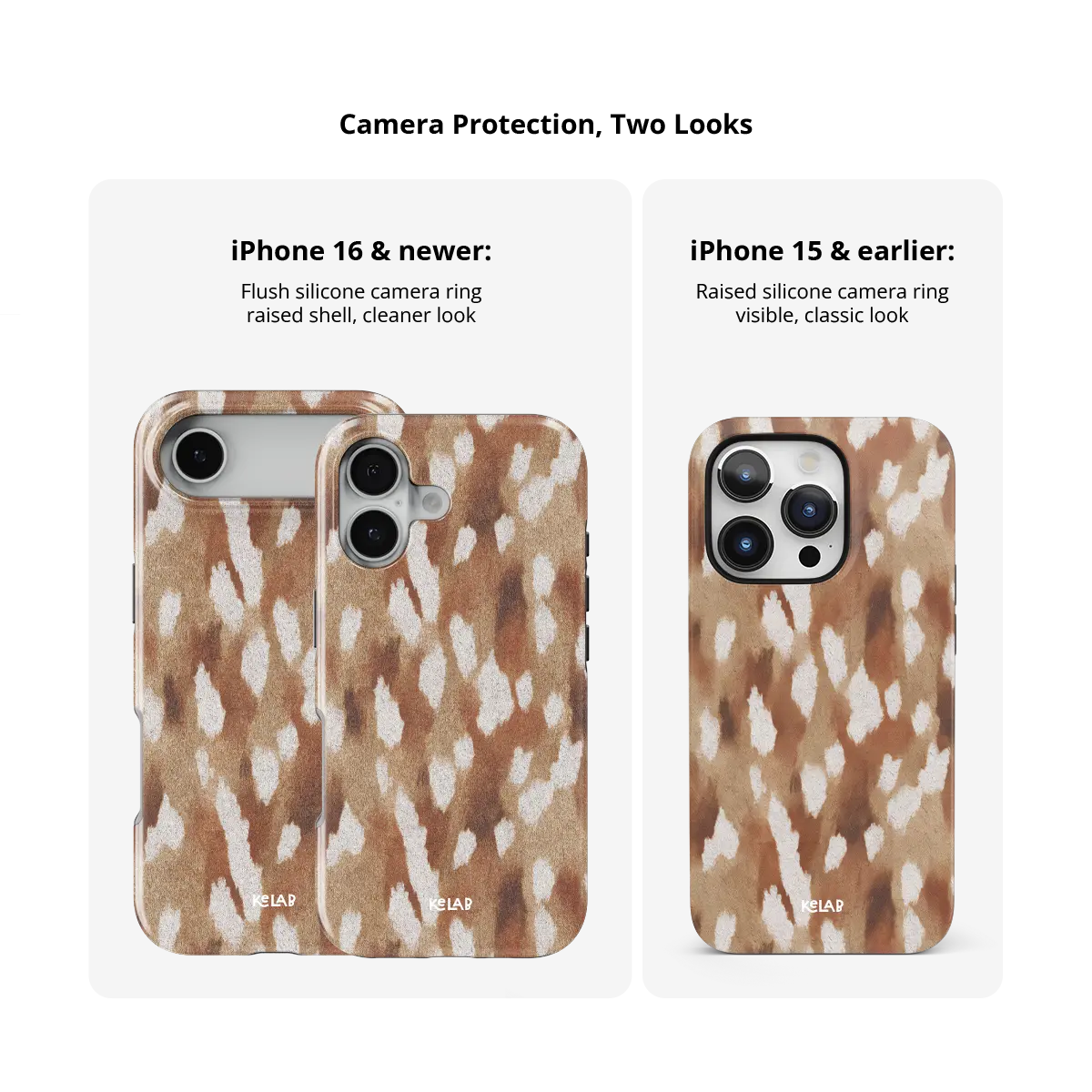 Camera protection on the fawn spots Tough iPhone case compared across iPhone models
