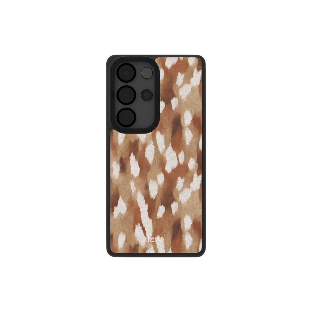 Fawn spots Samsung Galaxy case, back view with cream deer spots on caramel around the camera cutout
