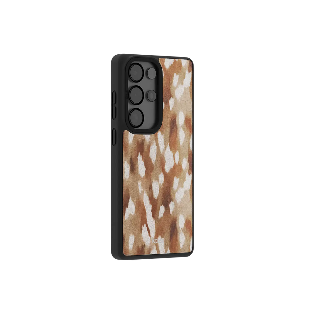 Fawn spots Samsung Galaxy case at a side angle showing the wrapped button covers