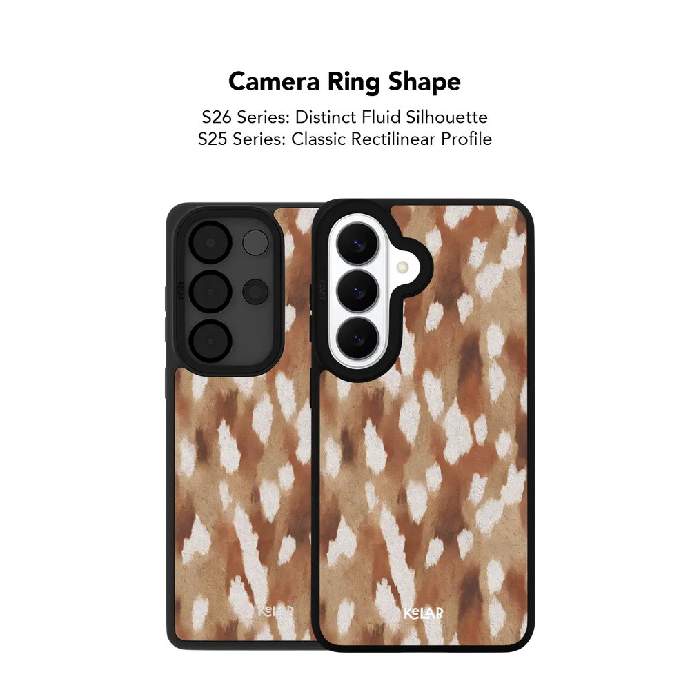 Close up of the camera ring cutout on the fawn spots Samsung Galaxy case