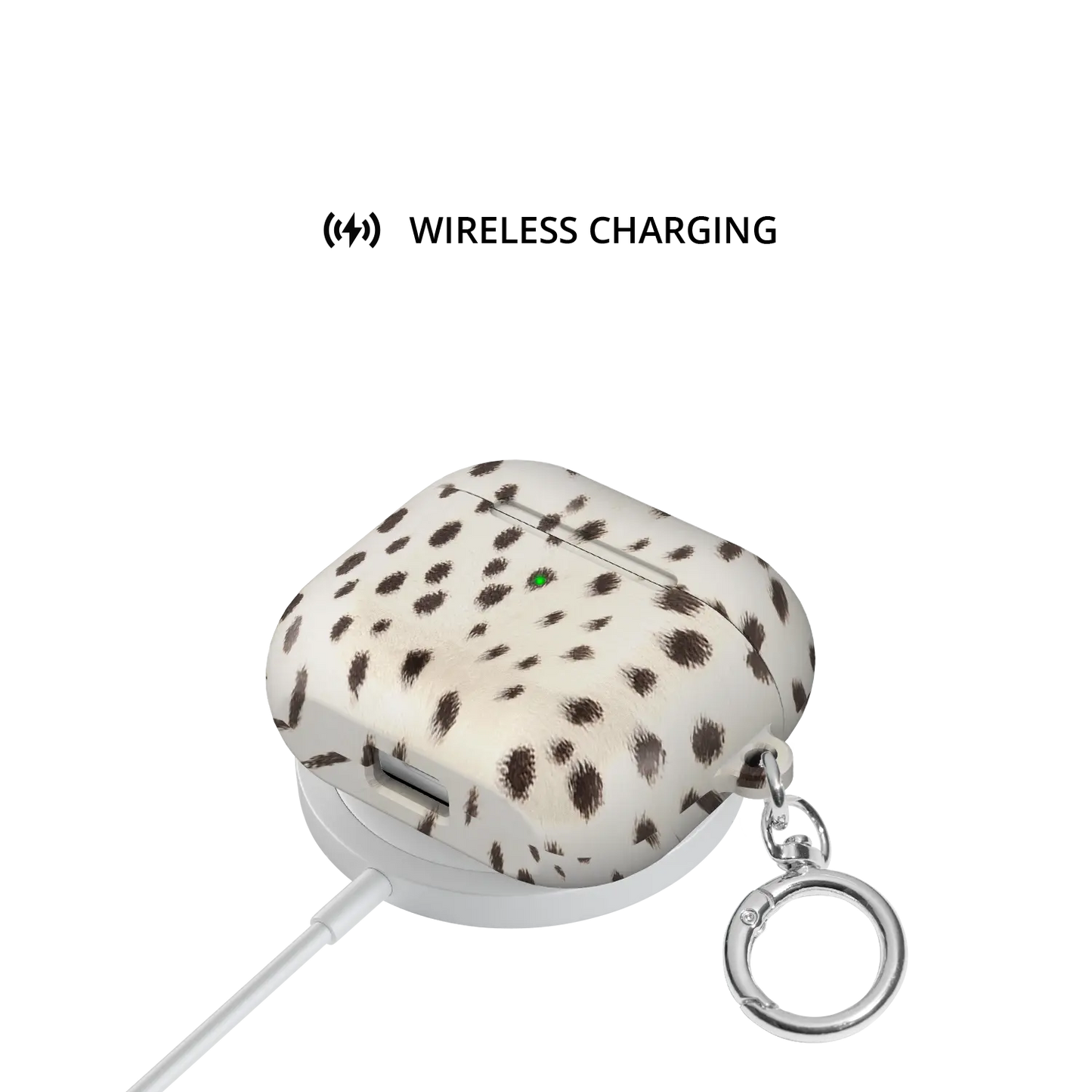 Spot On | Cream Cheetah AirPods Case - shown on wireless charger