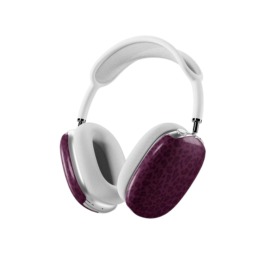 Burgundy leopard AirPods Max earcup covers seen at a three quarter angle