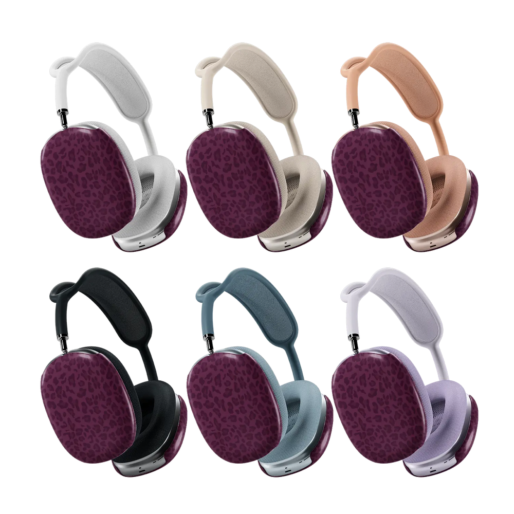 Burgundy leopard AirPods Max covers shown across the full colorway lineup