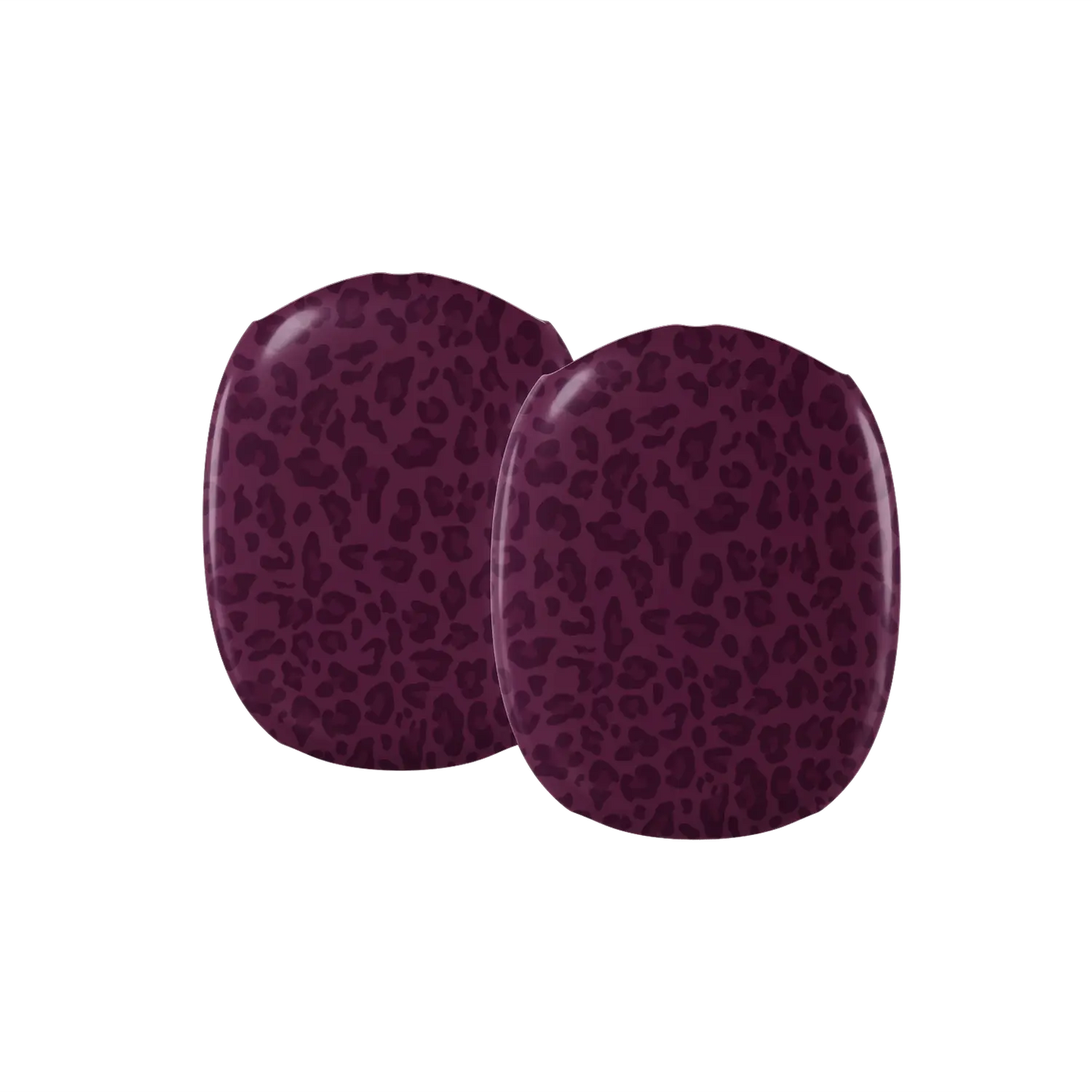 Close up detail of tonal wine and plum leopard rosettes on an AirPods Max earcup cover