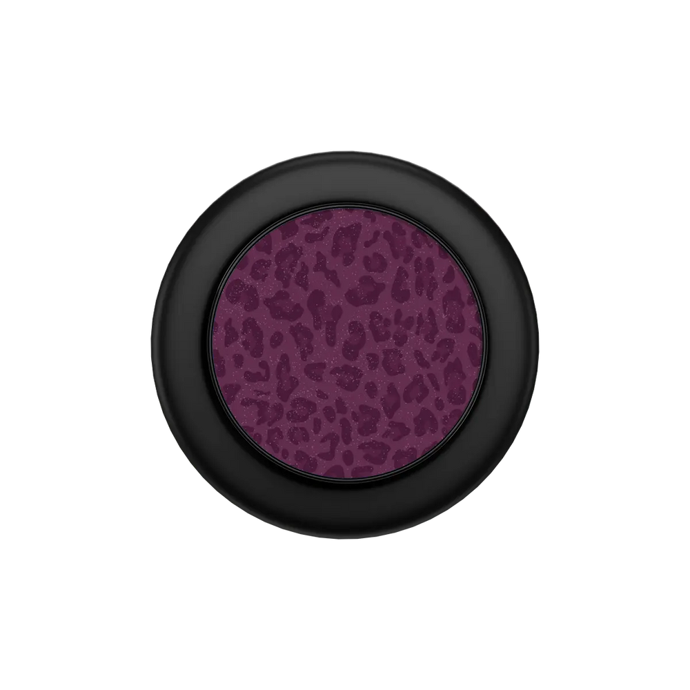 Burgundy leopard MagSafe phone grip with black ring folded flat, top down view