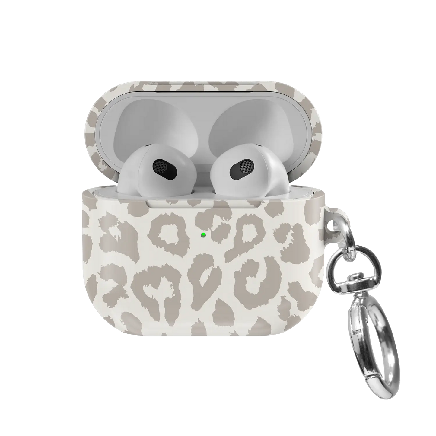 Quiet Spots | Minimalist Leopard AirPods Case - front view with open lid