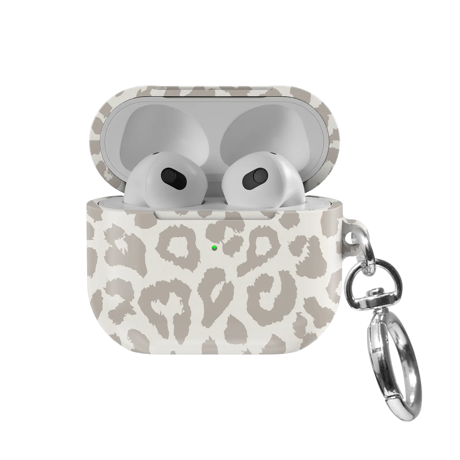 Quiet Spots | Minimalist Leopard AirPods Case - front view with open lid