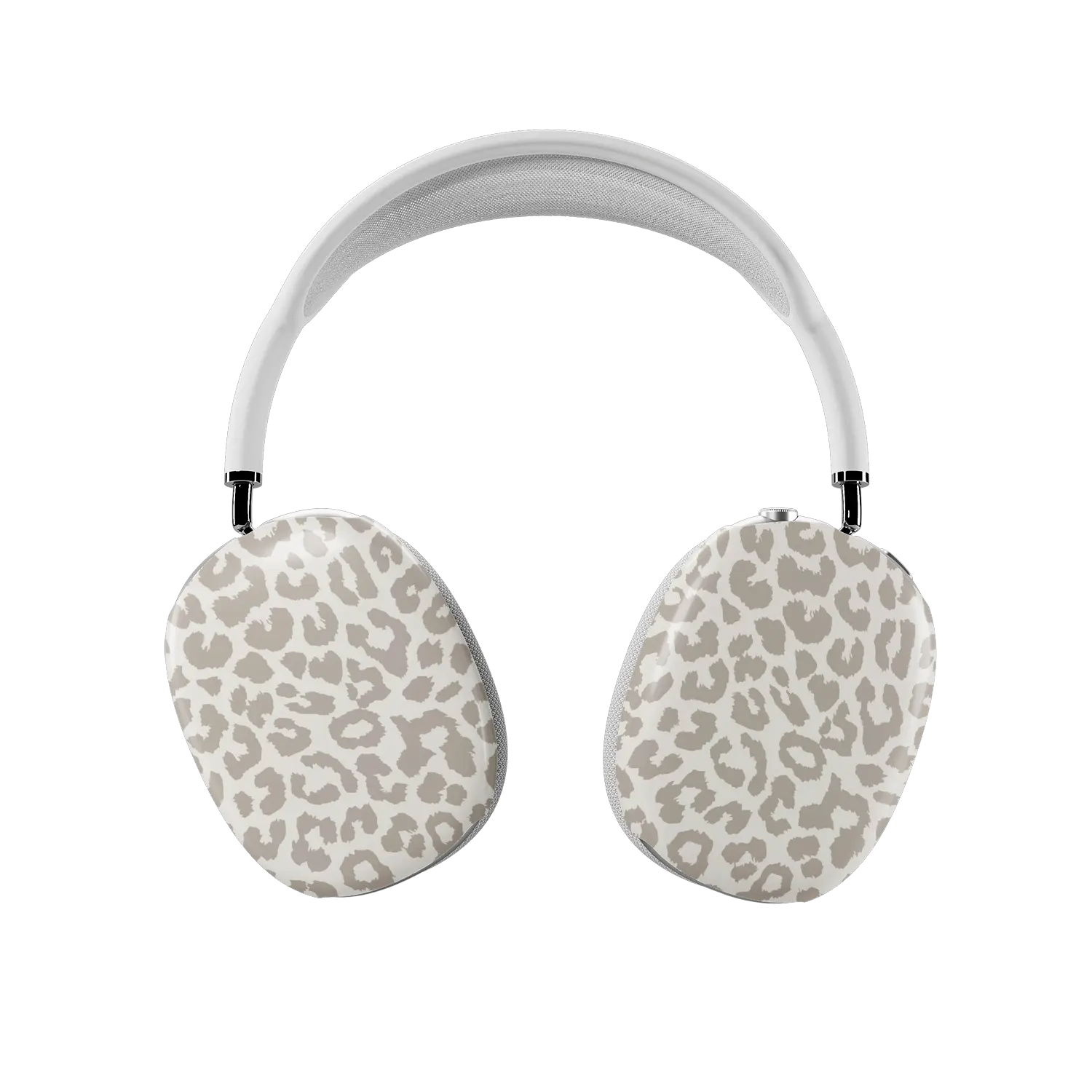 Minimalist leopard print AirPods Max covers fitted on both earcups, front view