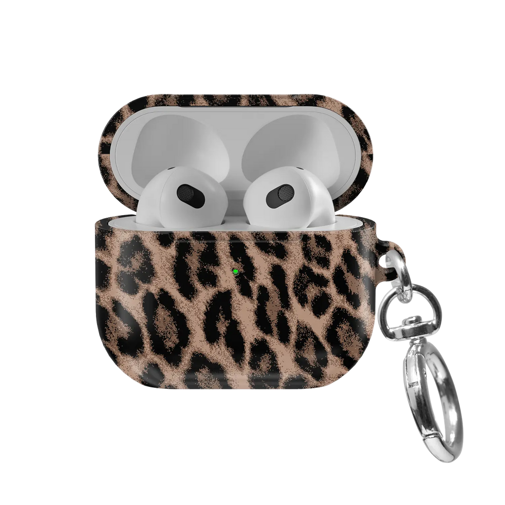 Golden Prowl | Brown Leopard AirPods Case - front view with open lid