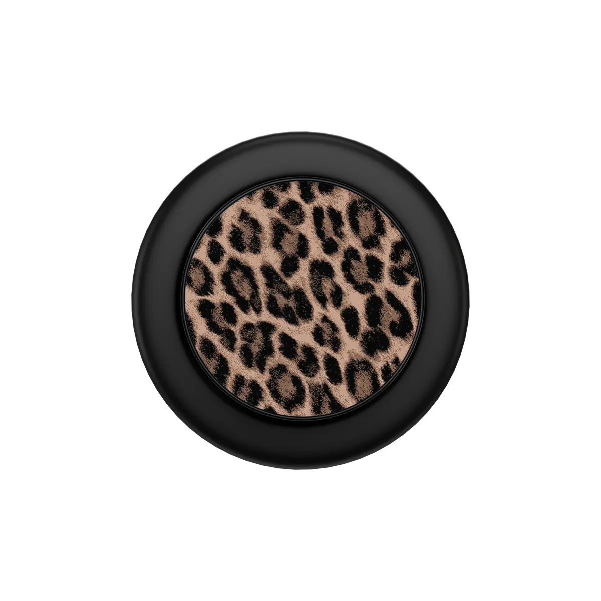 Brown leopard MagSafe phone grip with black ring folded flat, top down view