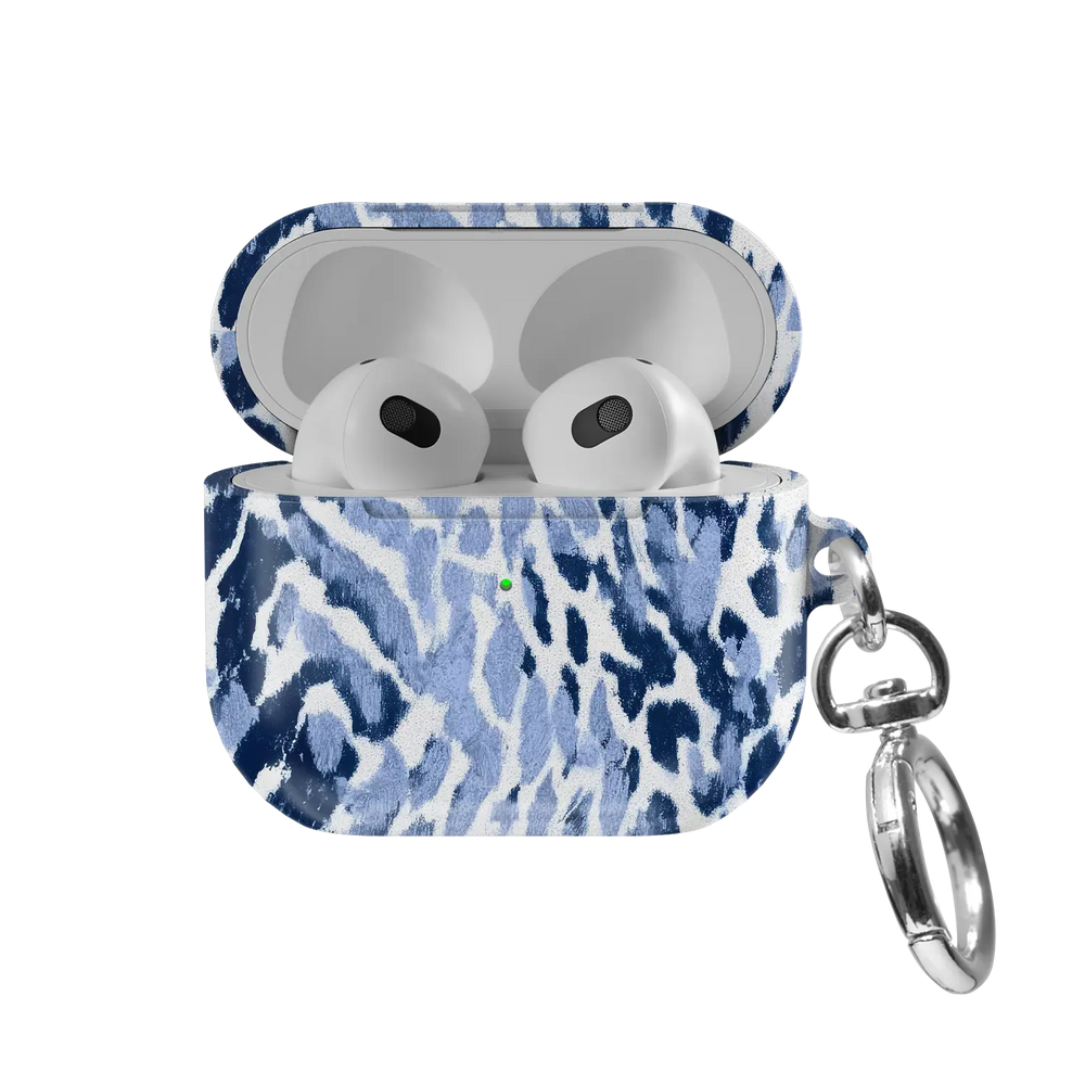 Indigo Glaze | Navy Leopard AirPods Case - front view with open lid