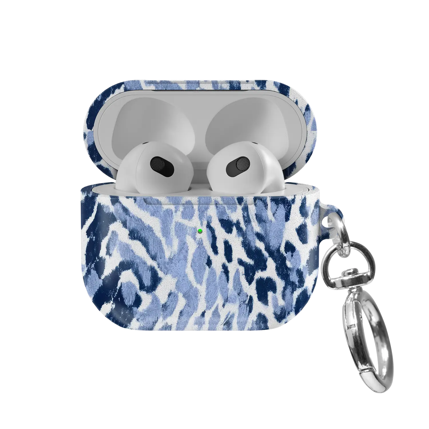 Indigo Glaze | Navy Leopard AirPods Case - front view with open lid