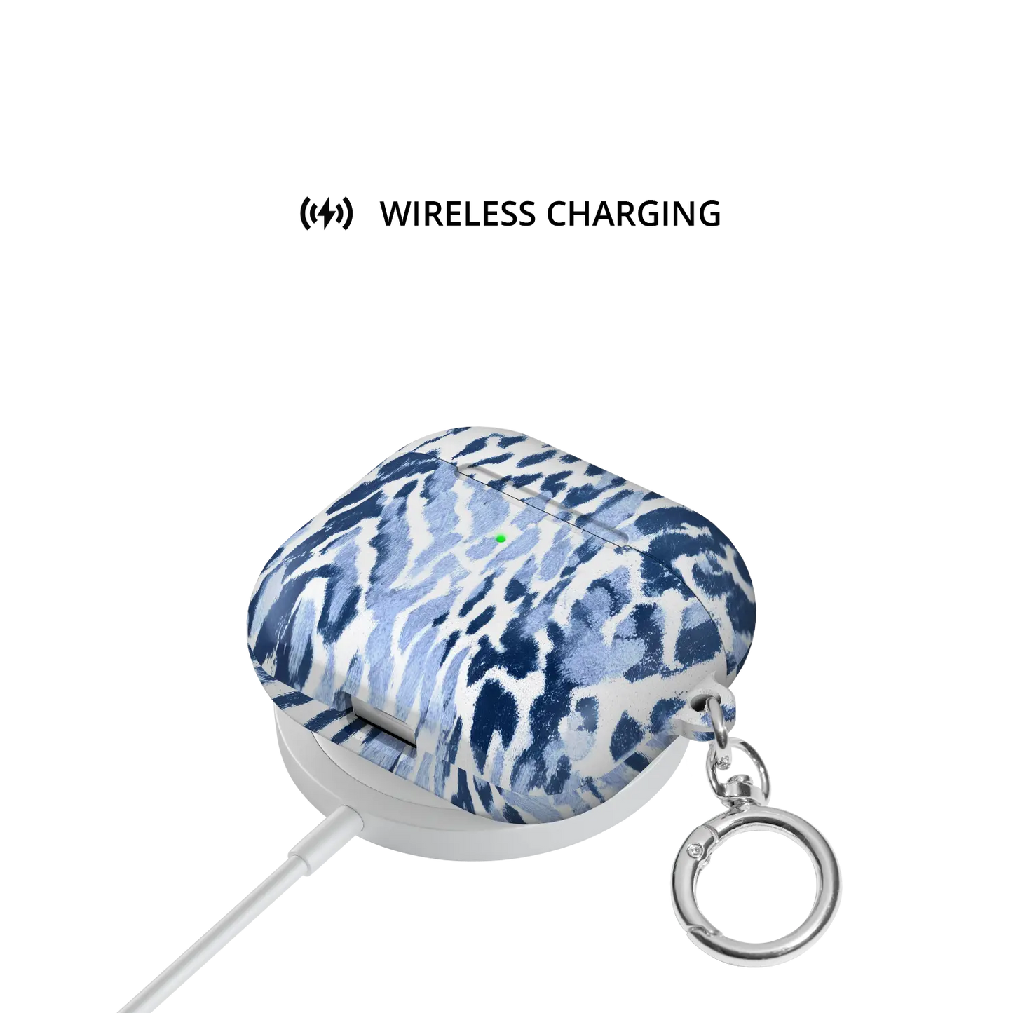 Indigo Glaze | Navy Leopard AirPods Case - shown on wireless charger