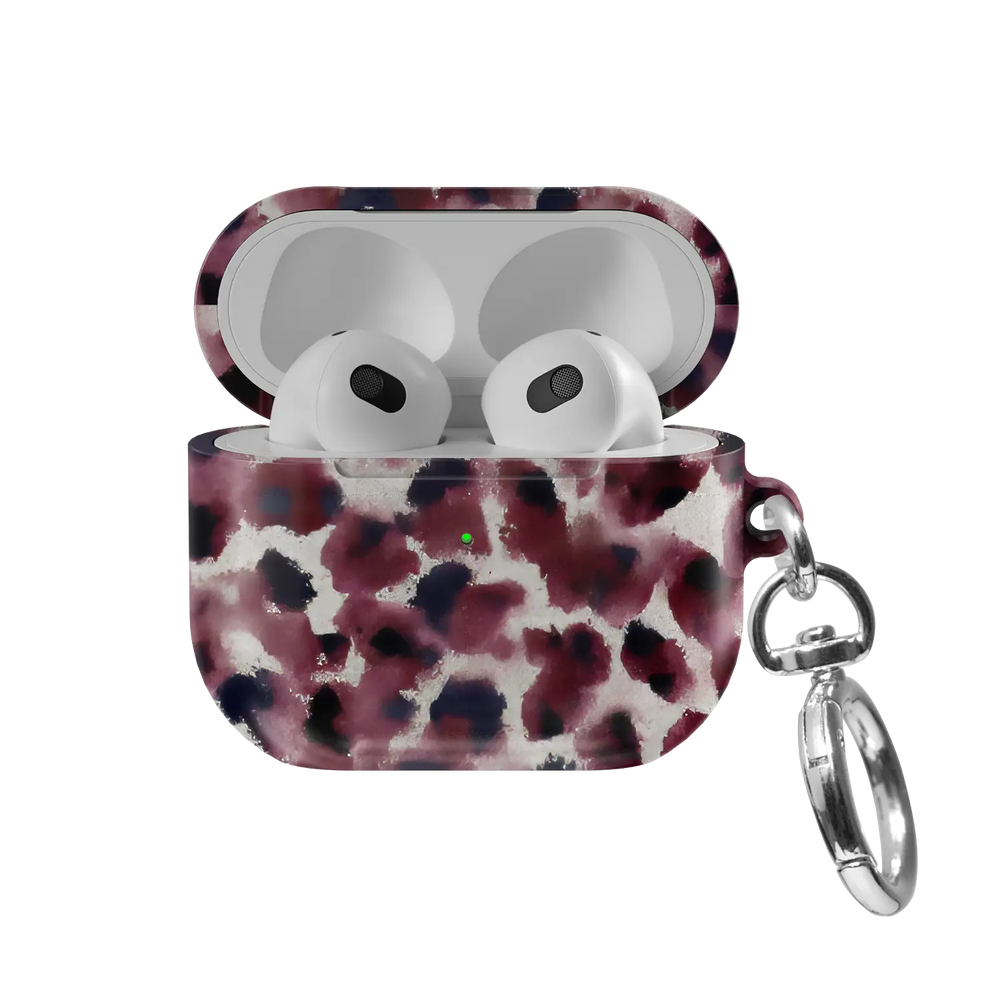 Bitten | Dark Red Cheetah AirPods Case - front view with open lid
