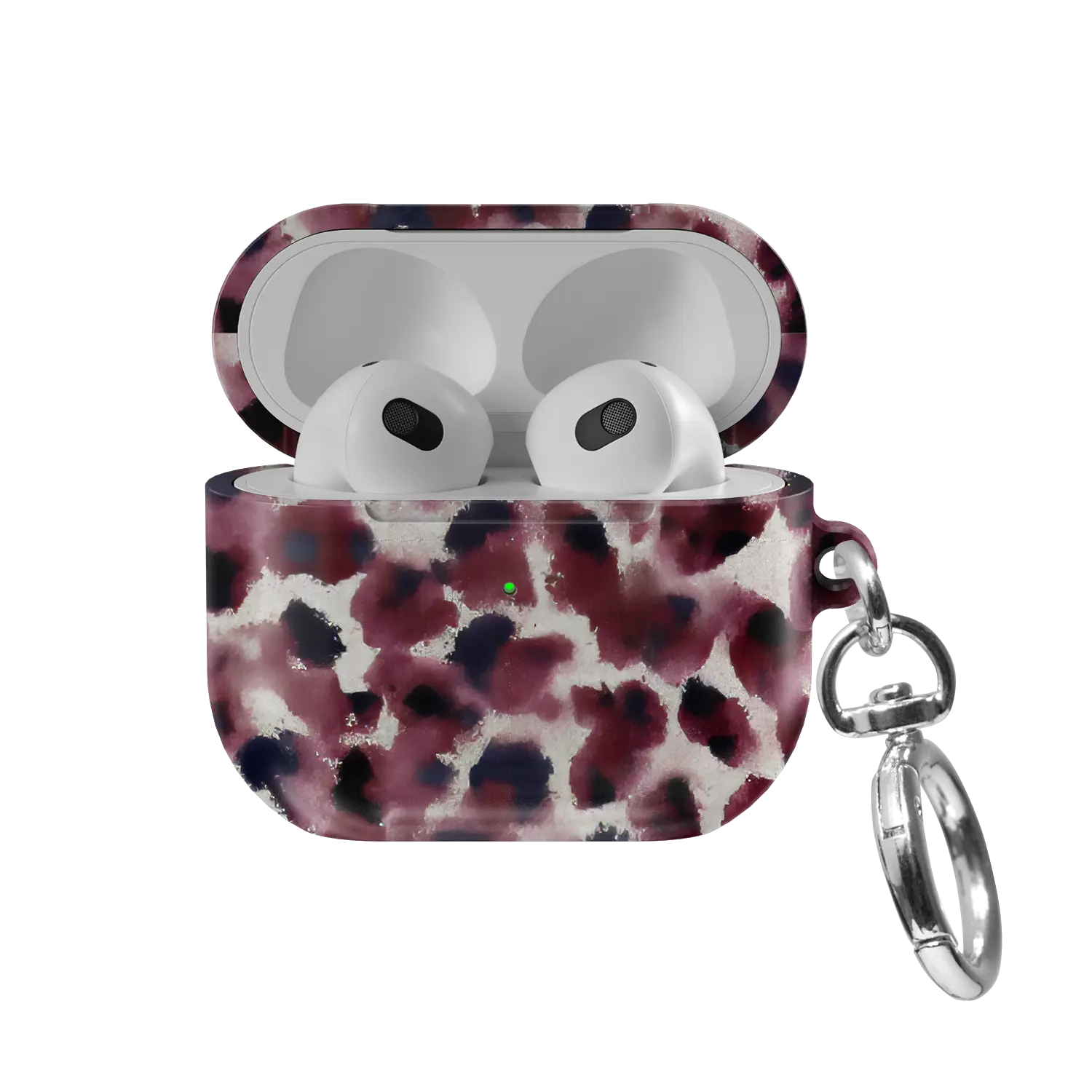 Bitten | Dark Red Cheetah AirPods Case - front view with open lid